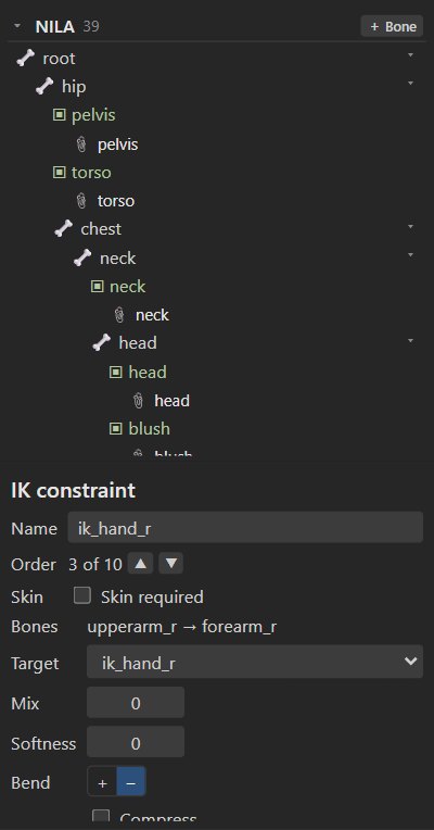 The IK constraint settings for NILA's right arm