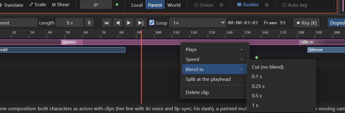 Right-clicking a clip in an actor's lane